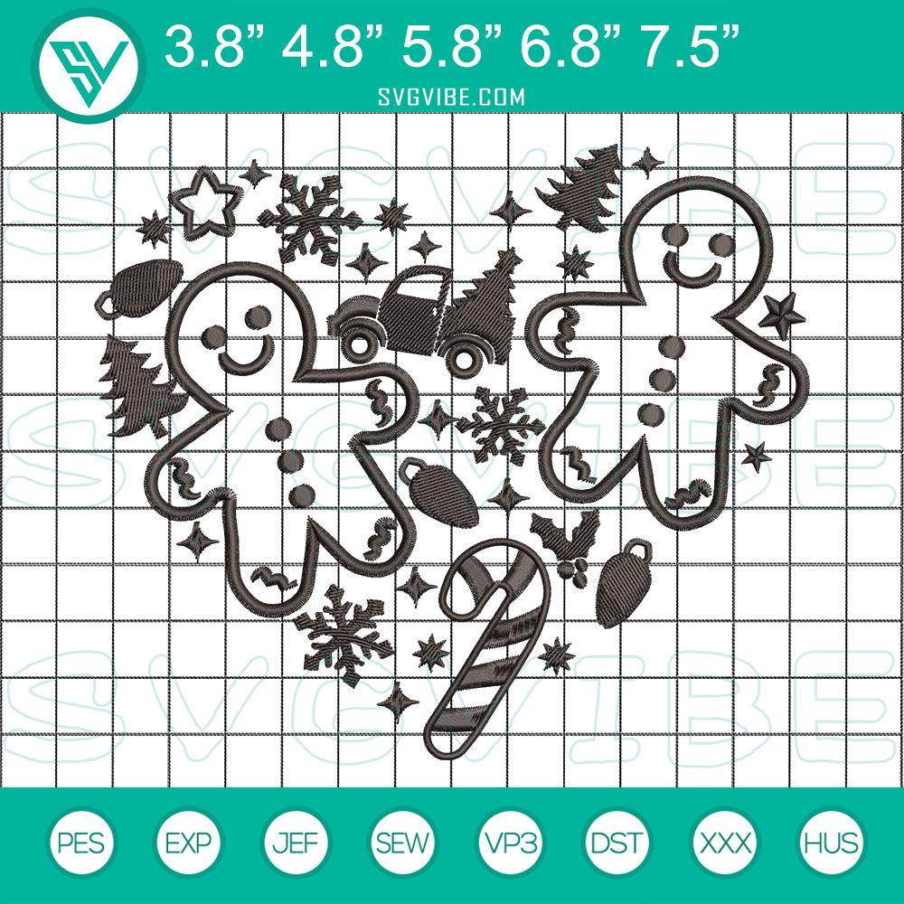 christmas%2C christmas heart %2C snowflake%2C gingerbread and santa embroidery design