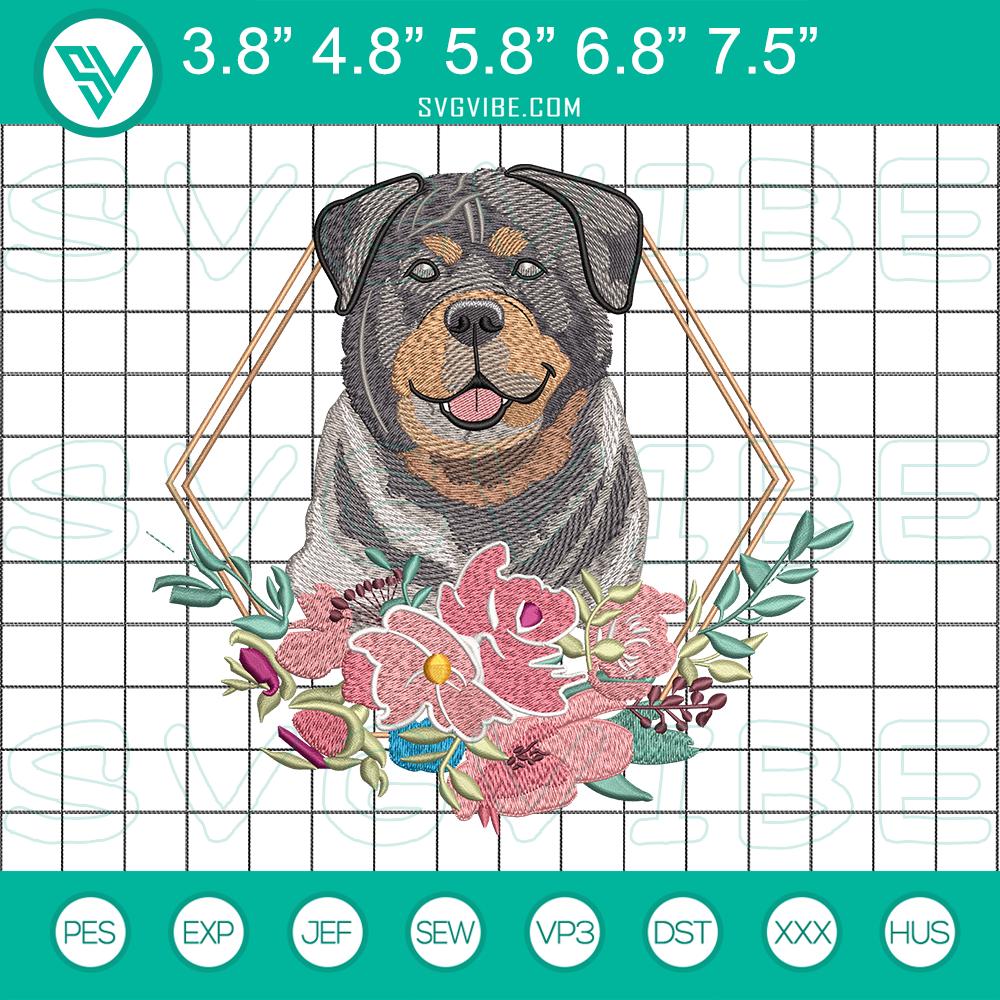 flower rottweiller dog embroidery design