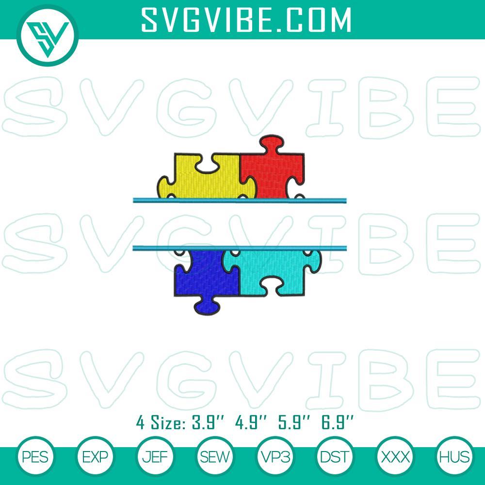 autism awareness puzzle split monogram embroidery design file mockup