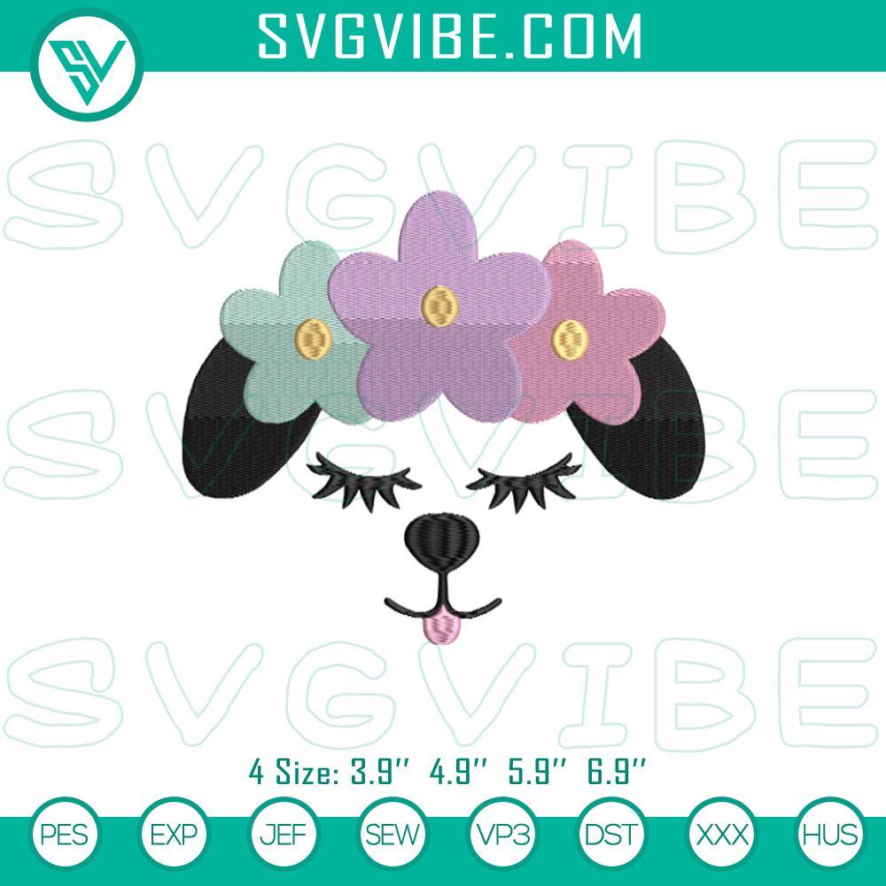 cute dog with flowers embroidery designs mockup