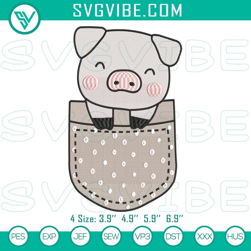 cute pig in pocket embroidery designs farm animals machine embroidery design file mockup