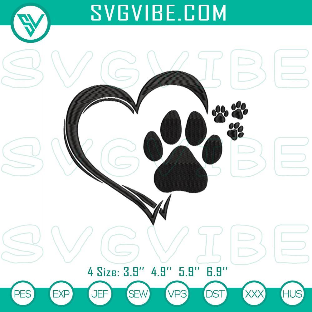 heart dog paw embroidery design file mockup