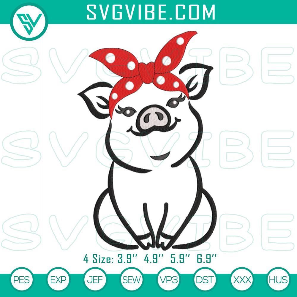 cute pig with bandana embroidery designs mockup