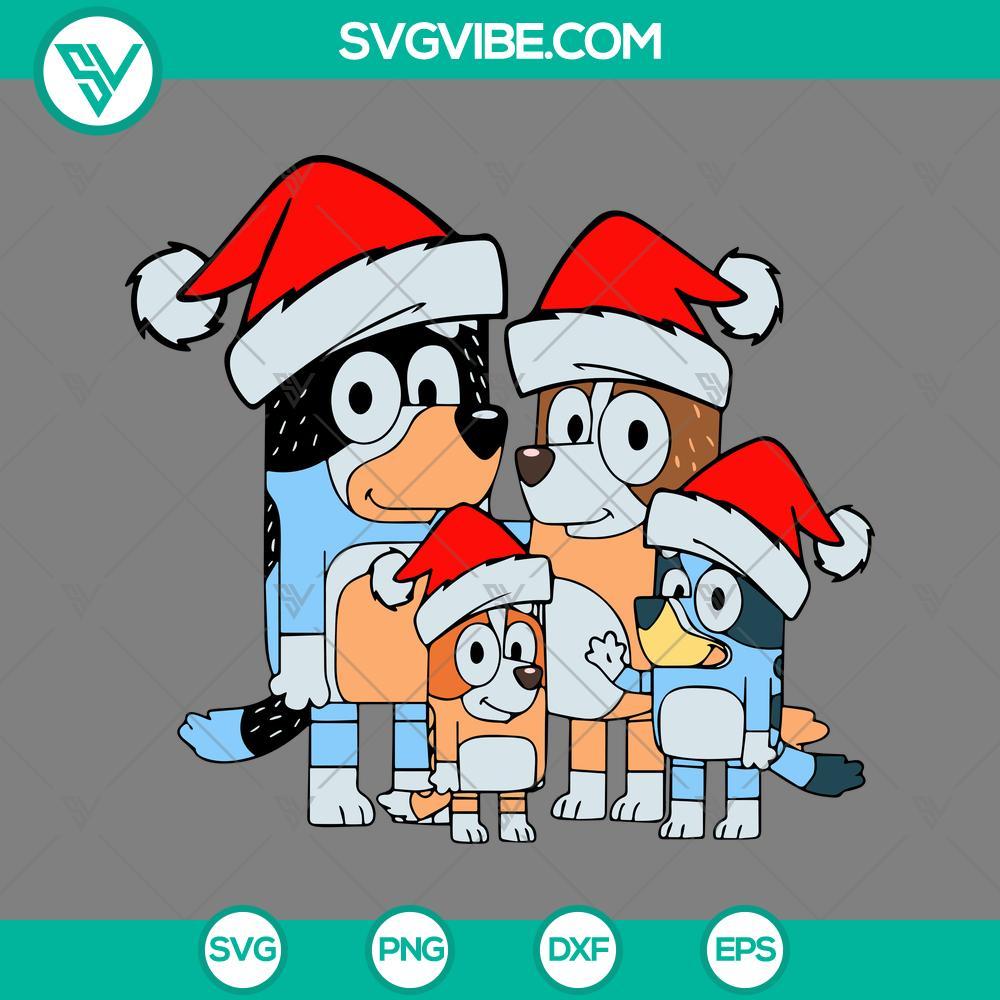 bluey family with santa hat svg bluey family merry christmas svg png eps dxf file mockup