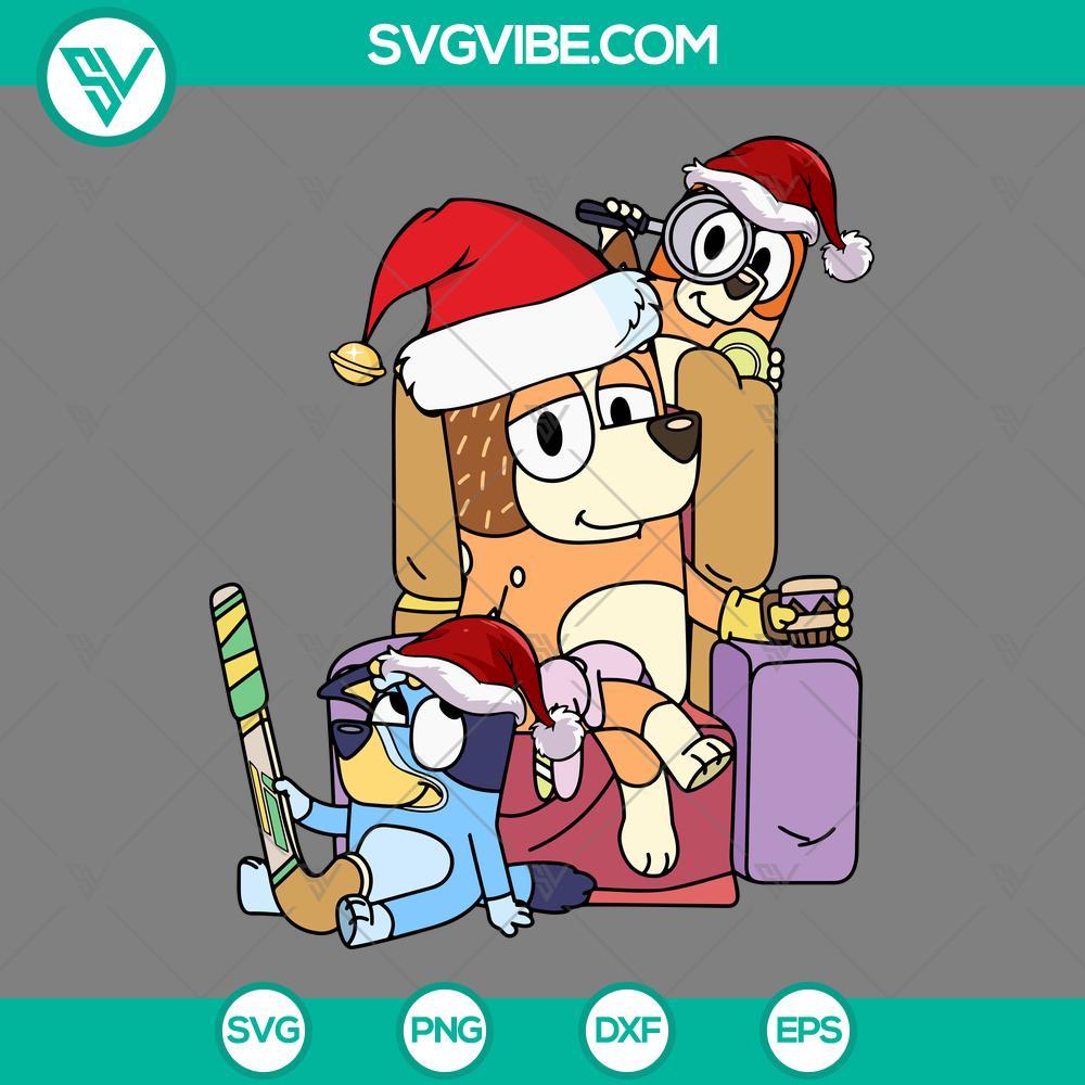 chilli heeler bluey and bingo merry christmas svg bluey with santa hat svg png eps dxf file mockup