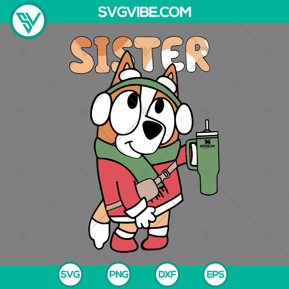 bingo sister with stanley tumbler svg bluey and bingo christmas svg mockup