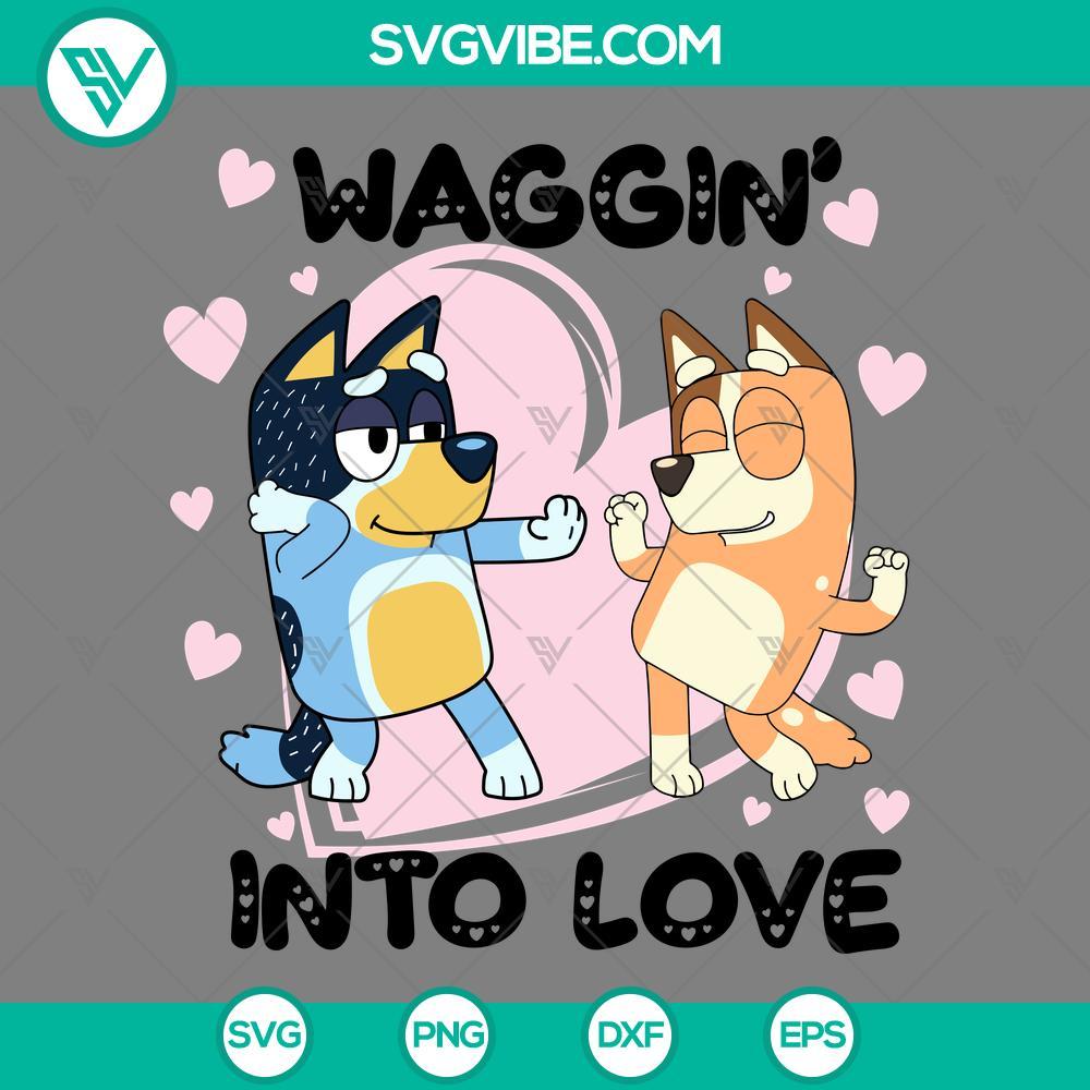 bluey valentine s day svg waggin into love svg bluey and bingo love svg mockup