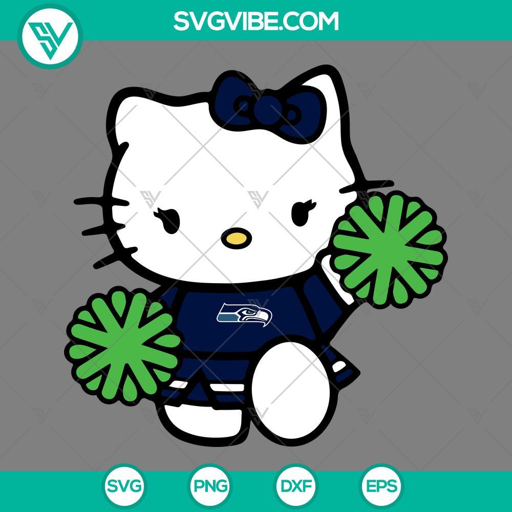 seattle seahawks hello kitty cheerleader svg png dxf eps cut files mockup