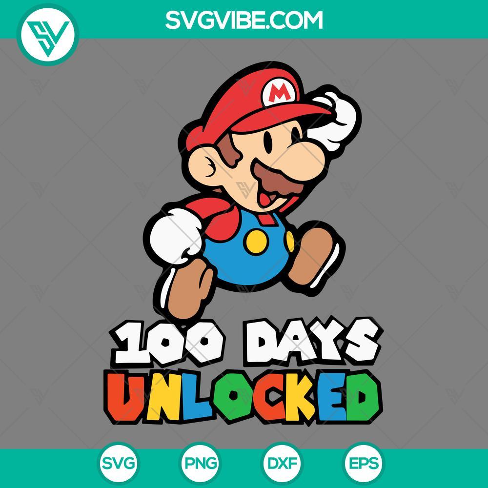 super mario 100 days unlocked svg mario 100th day of school svg png dxf eps mockup