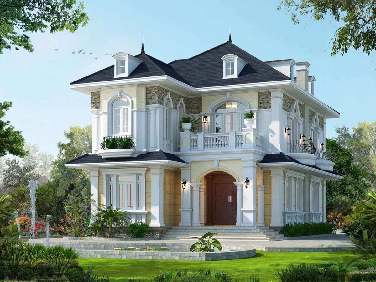 Thiết kế biệt thự vườn đẹp phong cách tân cổ điển 1 tầng - Anh Quang - Vĩnh  Phúc - BT2200