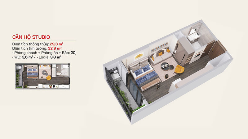 Thiết kế mặt bằng căn hộ R1.02 Vinhomes Ocean Park – loại hình studio 