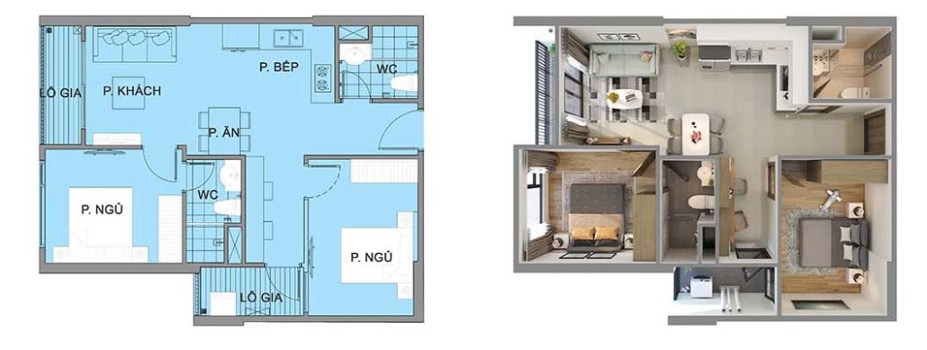 Mặt bằng quy hoạch căn hộ S1.07 Vinhomes Ocean Park 2 phòng ngủ - căn 2 ngủ 2 WC loại 1