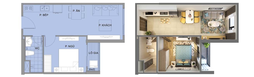 Thiết kế mặt bằng căn hộ S1.09 Vinhomes Ocean Park – căn 1PN