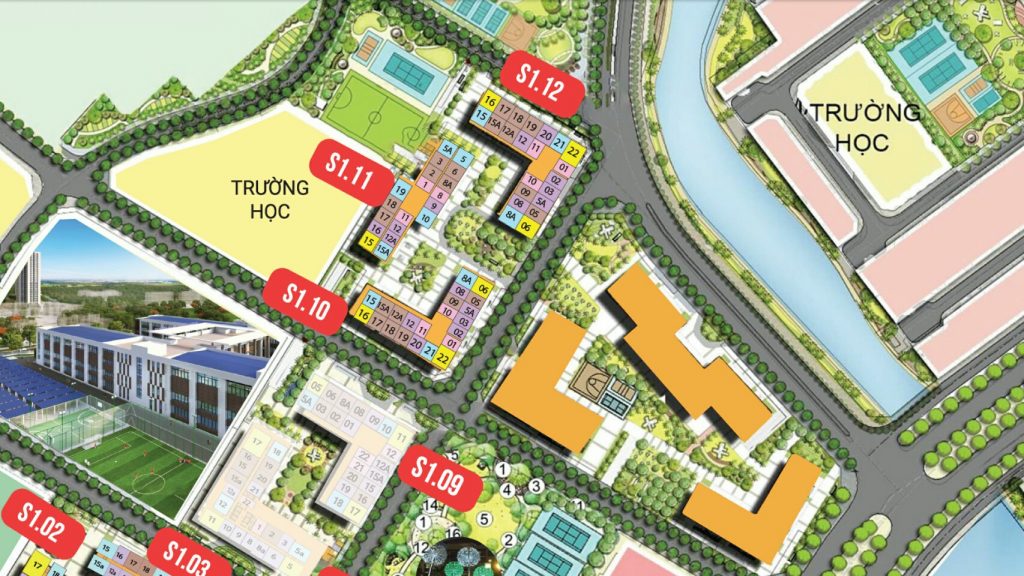 Vị trí căn hộ 2 phòng ngủ tòa S1.11 Vinhomes Ocean Park 