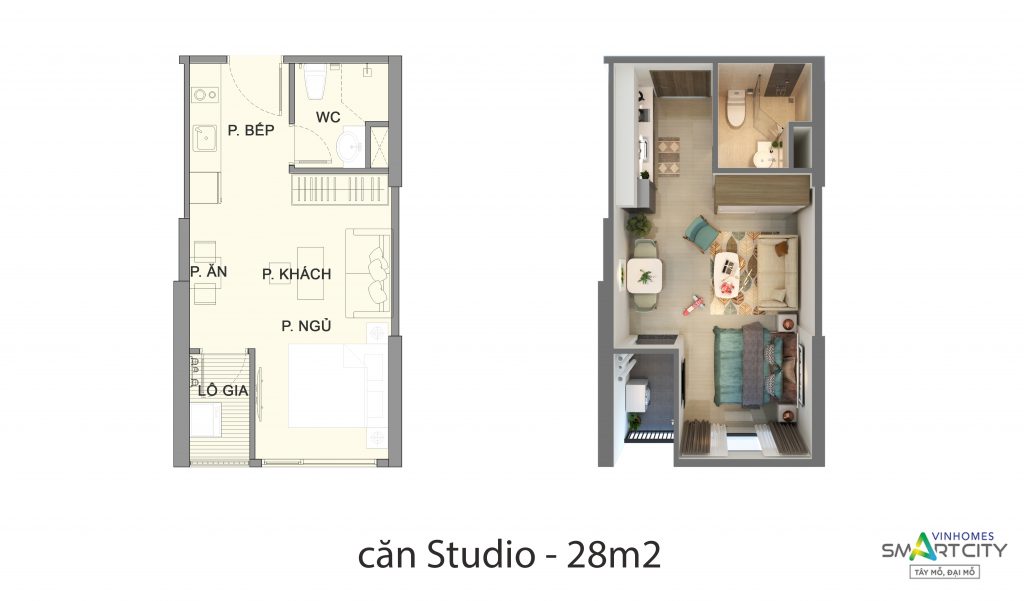 Thiết kế căn hộ Studio toà S2.05 Vinhomes Smart City