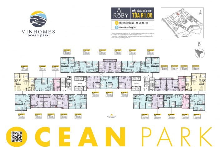 Mặt bằng căn hộ R1.05 Vinhomes Ocean Park