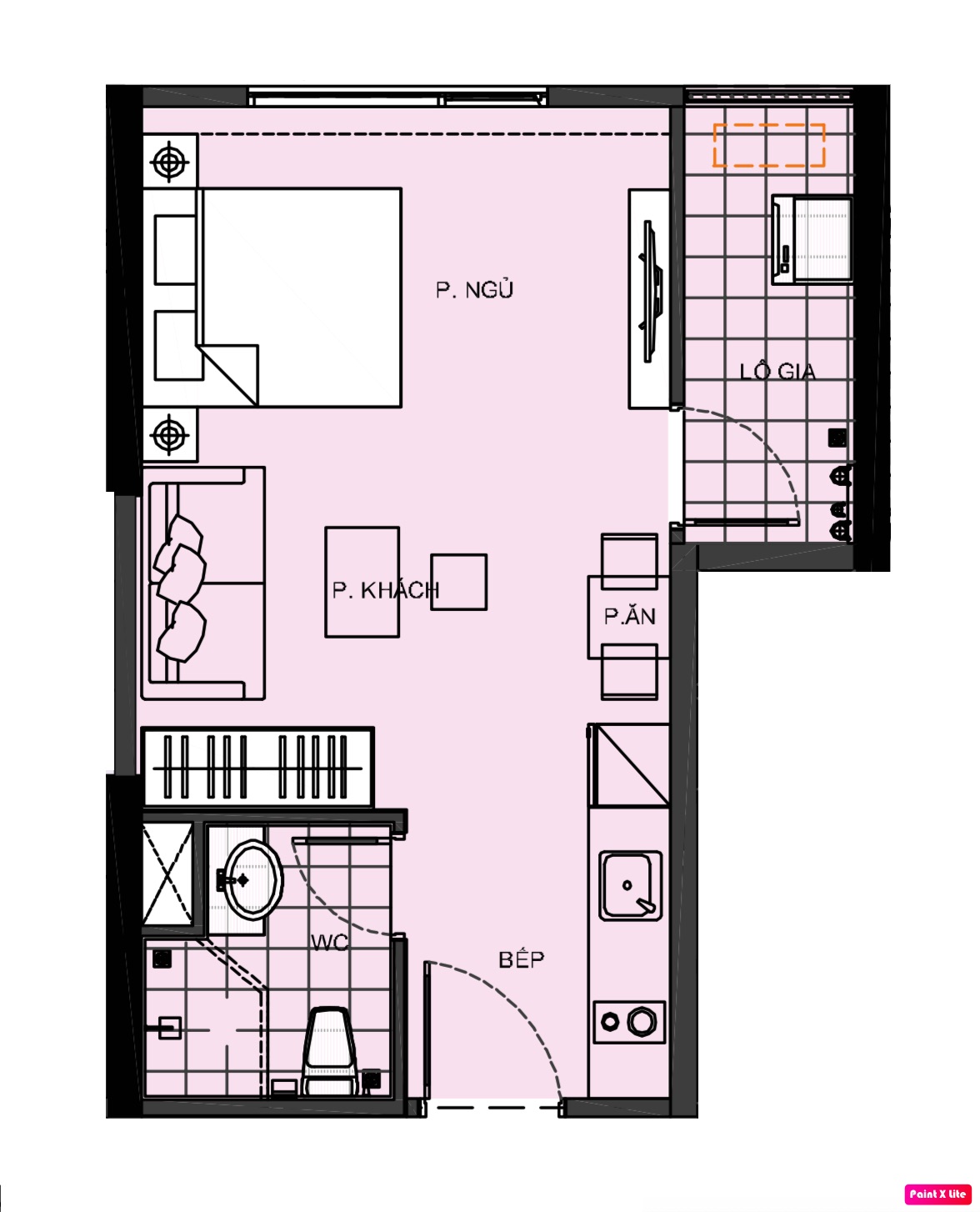 Mặt bằng căn hộ studio Vinhomes Smart City 36m2