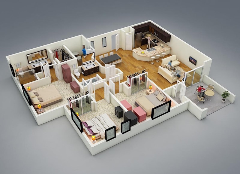 Thiết kế 3D căn hộ 3 ngủ Vinhomes Ocean Park