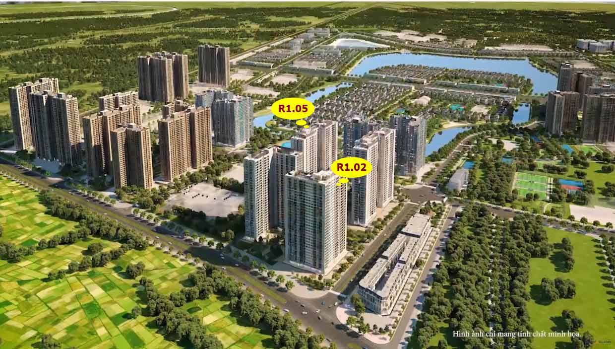 Căn hộ R1.02 Vinhomes Ocean Park 2 phòng ngủ tầm nhìn thoáng đãng