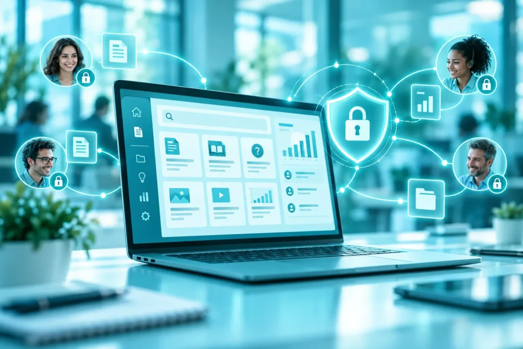 Notebook com workspace digital protegido para gestão do conhecimento e LGPD