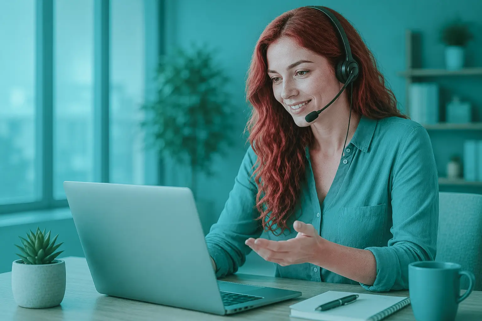 Atendente conversando com cliente insatisfeito durante atendimento online