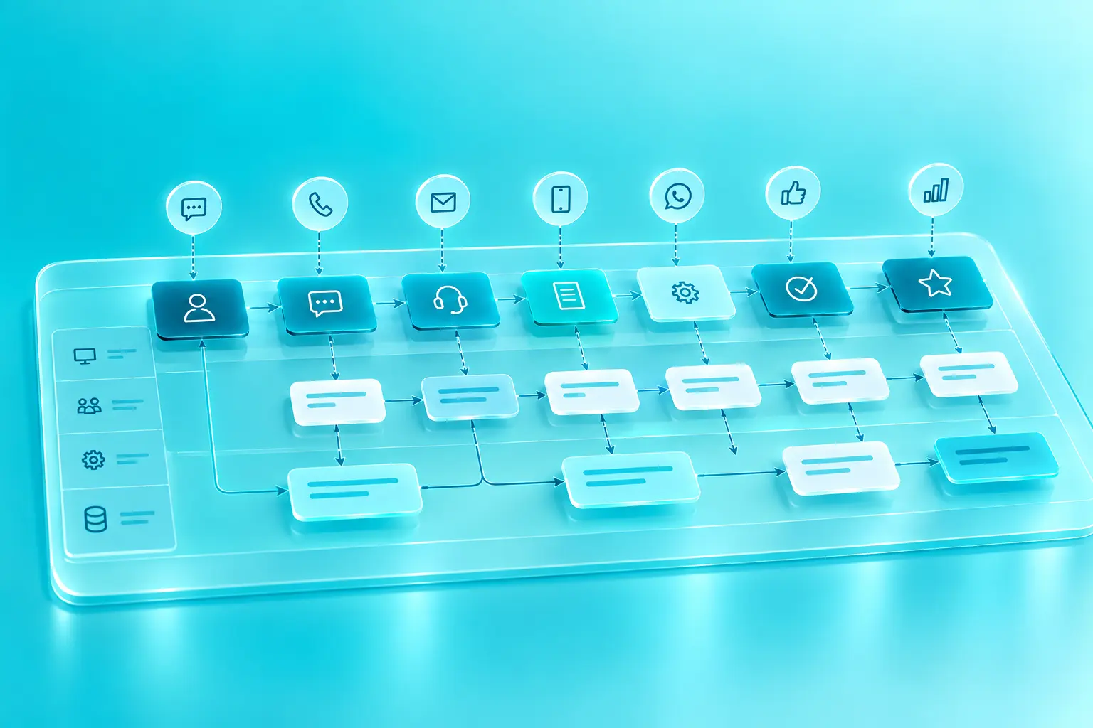 Diagrama de blueprint de serviços com canais e etapas do atendimento ao cliente