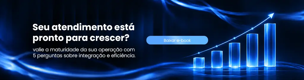 Banner do e-book sobre maturidade do atendimento, com gráfico de crescimento e convite para avaliar a integração e eficiência da operação.