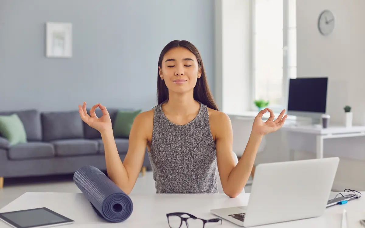 Professional practicing mindfulness and daily reflection for stress relief