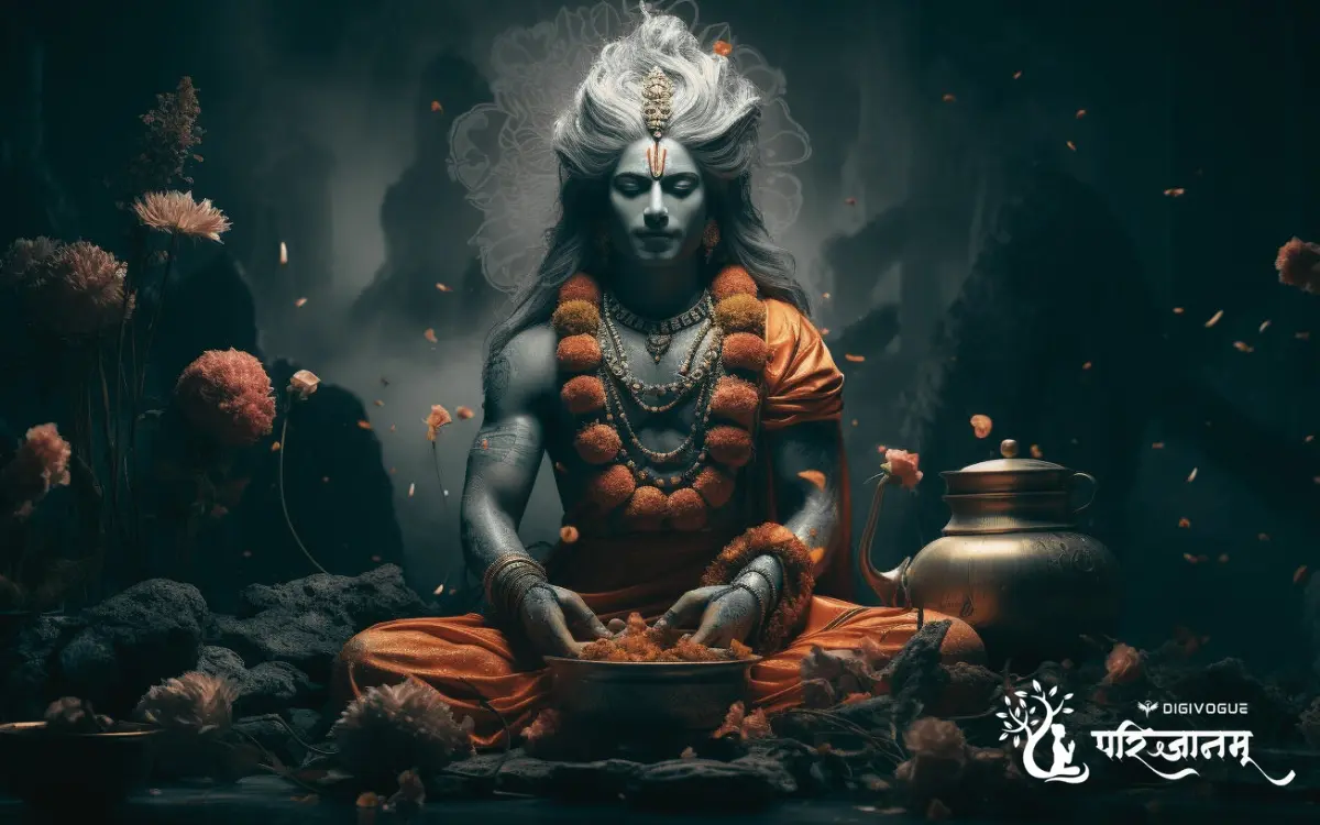 Lord Dhanvantari Father of Ayurveda with Amrit Kalash on Dhanteras, meditating, symbolizing health and prosperity