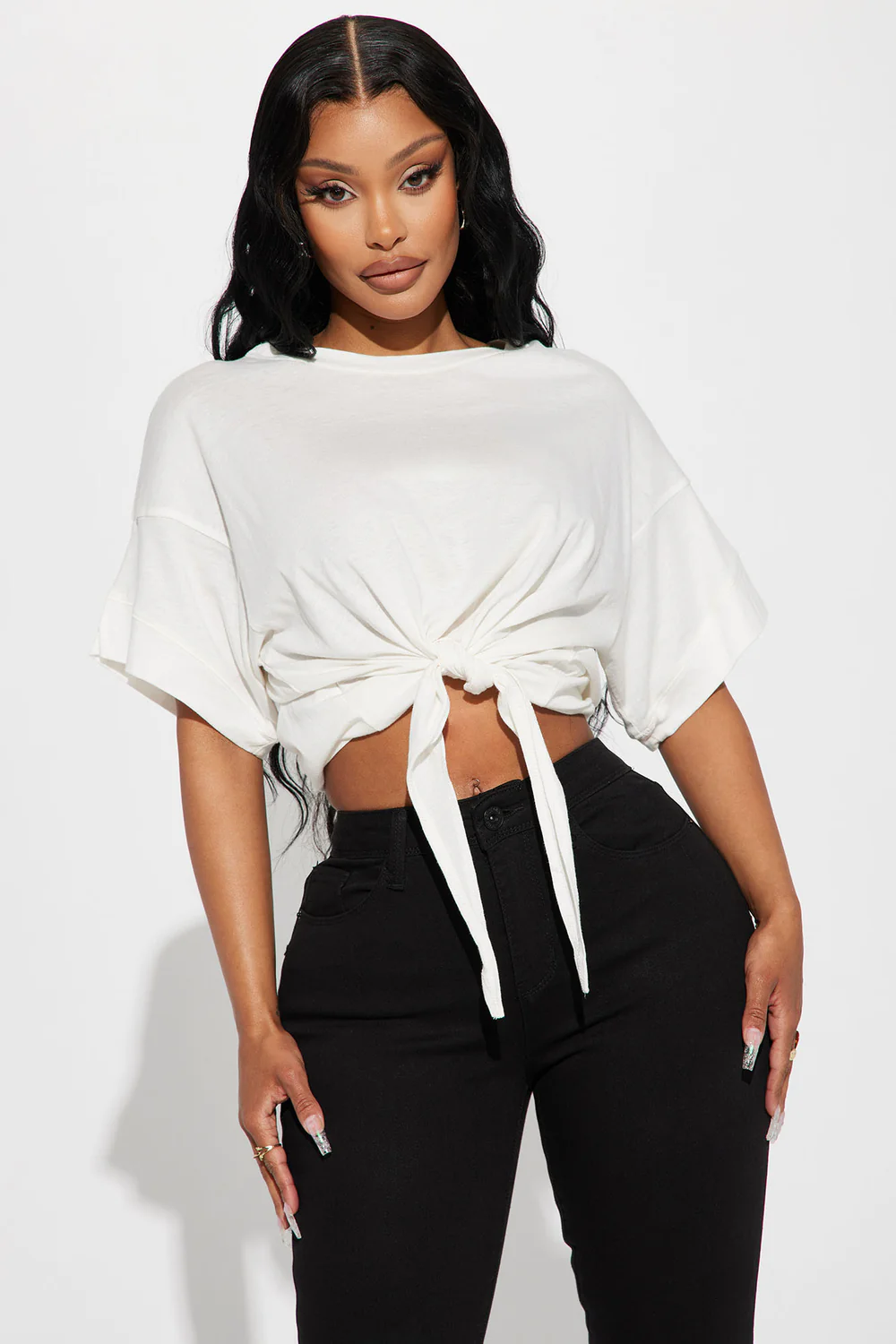 Bağlamalı Önü Açık Bluz - Beyaz