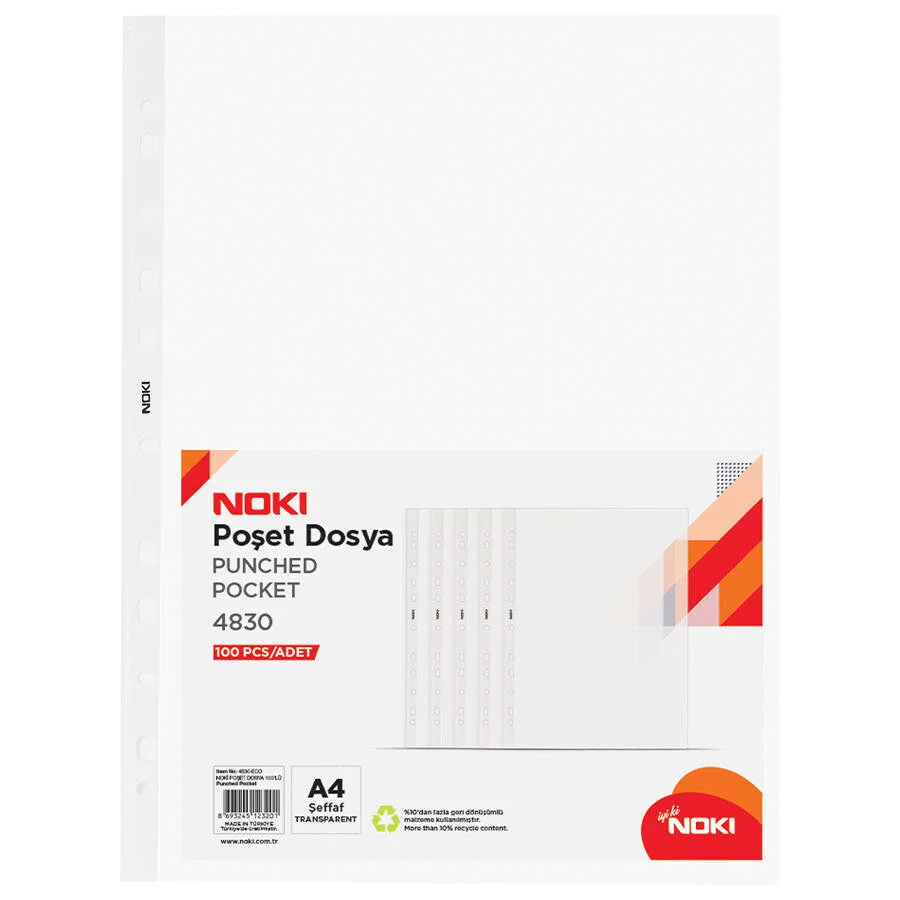 Şeffaf Poşet Dosya A4 Delikli – 100’lü Paket (40 Mikron Dayanıklı)