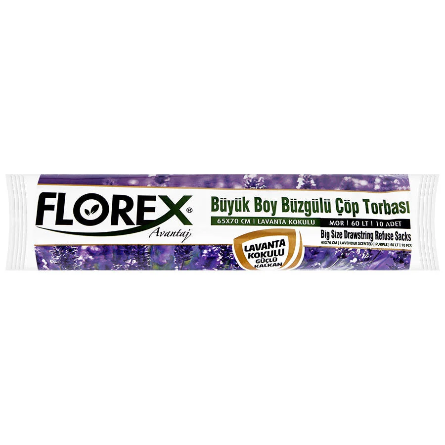 Büyük Boy Çöp Torbası 65x70 cm Lavanta Kokulu Büzgülü 10’lu Paket