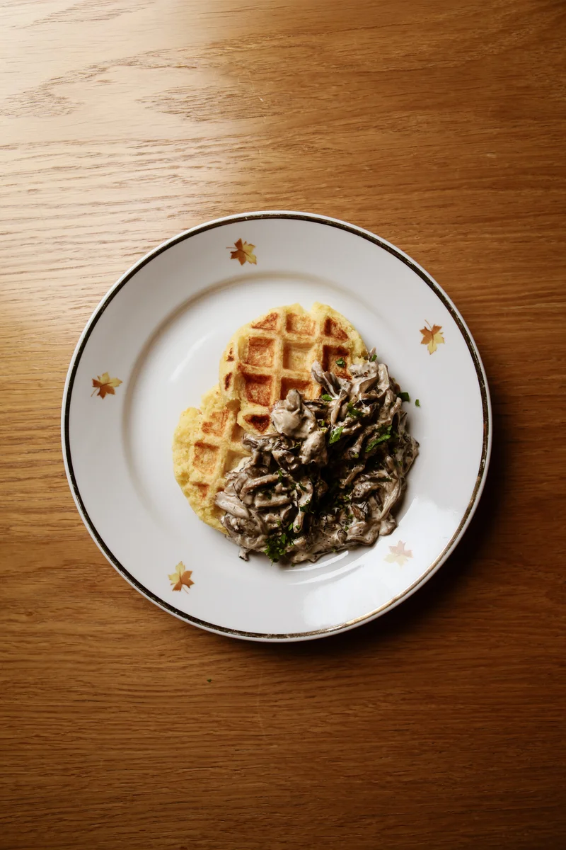 Potato Waffles with Mushroom sauce
