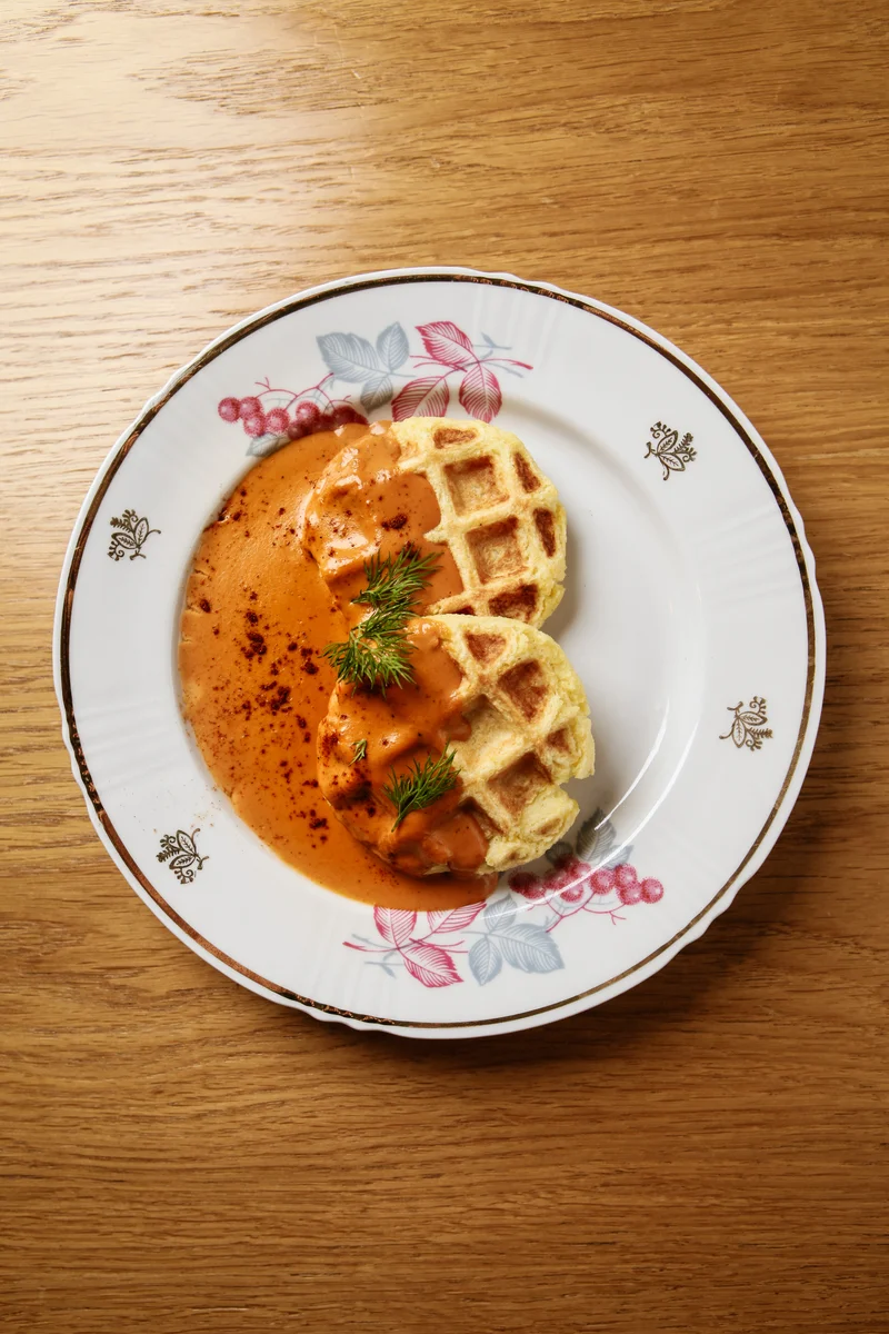 Potato Waffles with Pepper sauce