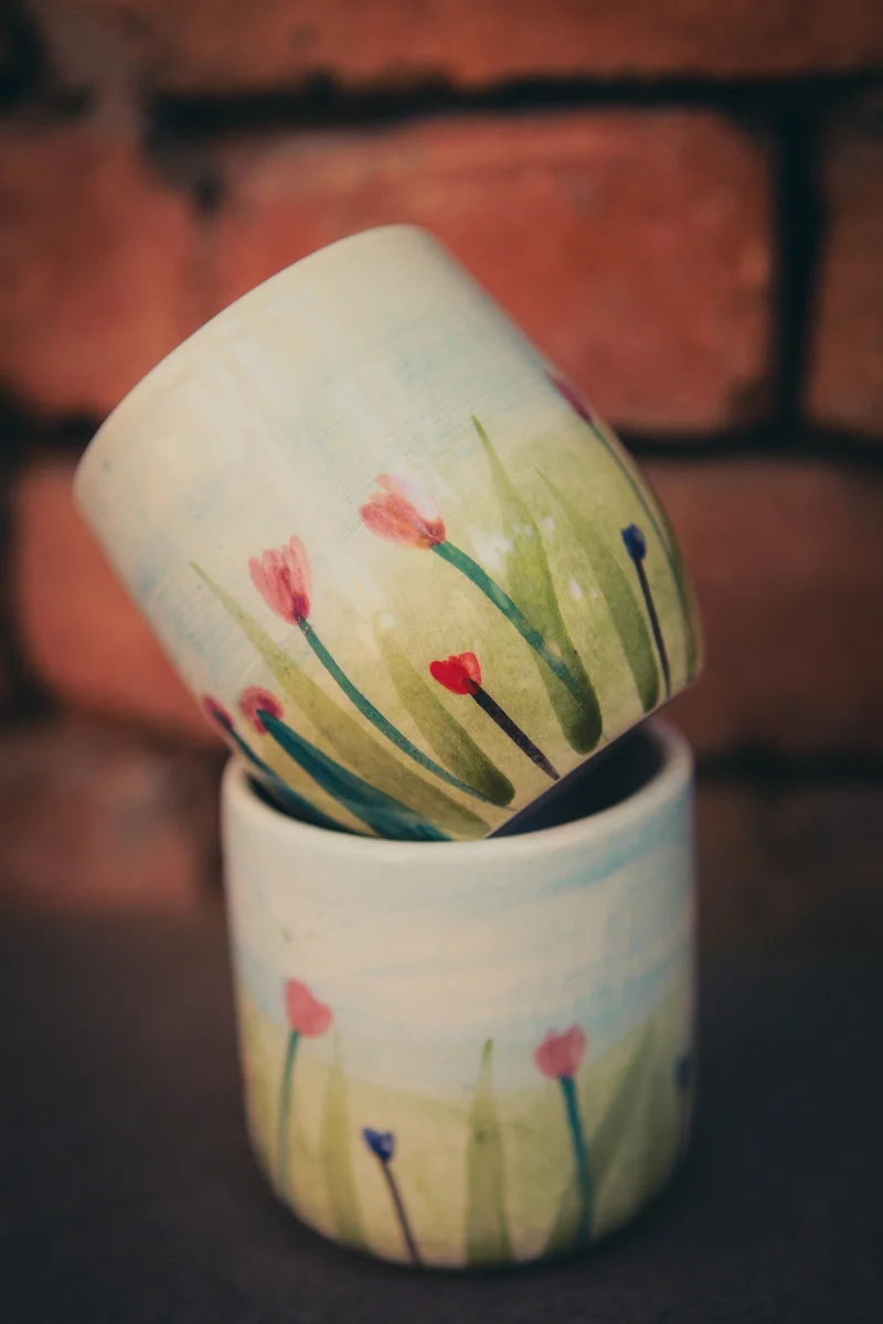 A cup with tulips