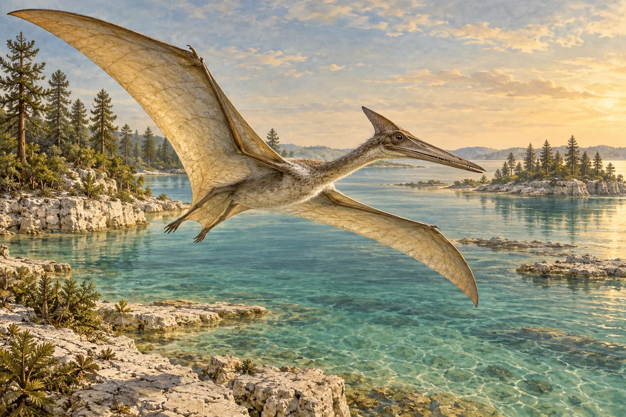 Pterosaur gliding with a membrane wing supported by an elongated fourth finger