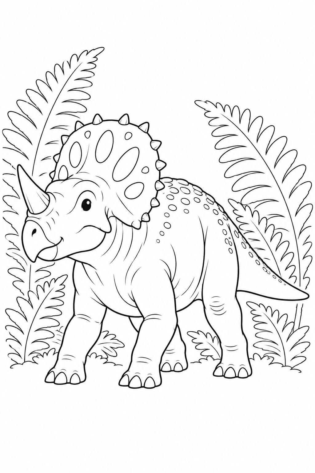 Centrosaurus dinosaur coloring page: forest clearing