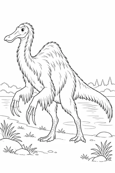 Deinocheirus dinosaur coloring page: duck-billed giant