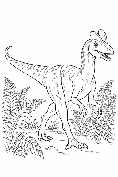 Dilophosaurus dinosaur coloring page: twin crests