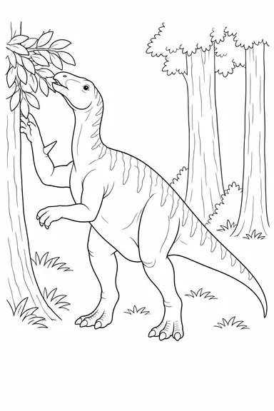 Iguanodon dinosaur coloring page: woodland breakfast