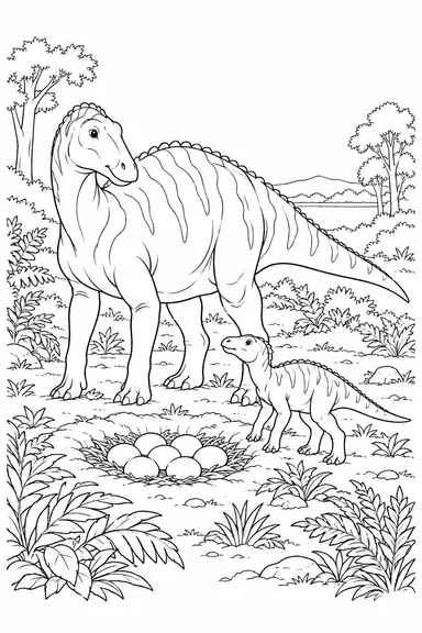 Maiasaura dinosaur coloring page: nesting ground