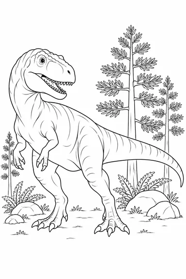 Megalosaurus dinosaur coloring page: ancient woodland