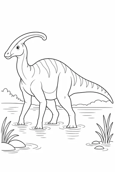 Parasaurolophus dinosaur coloring page: crest by the lake