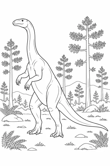 Plateosaurus dinosaur coloring page: triassic woodland