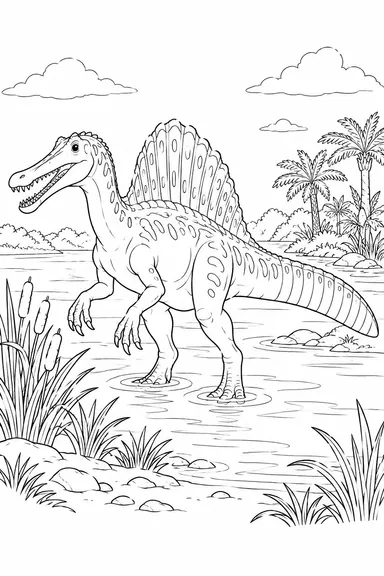 Spinosaurus dinosaur coloring page: river delta