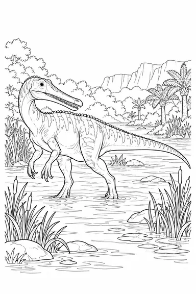 Suchomimus dinosaur coloring page: reed-bed explorer