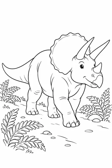 Triceratops dinosaur coloring page: three-horned trail