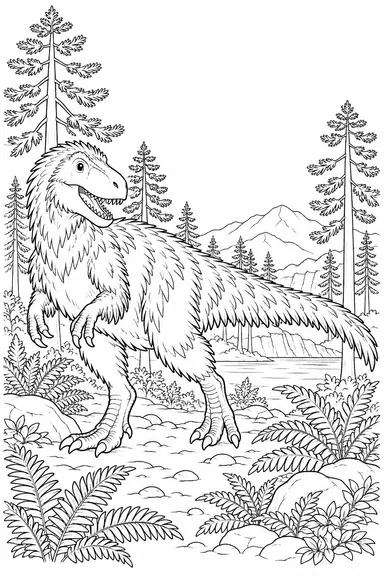 Yutyrannus dinosaur coloring page: feathered giant