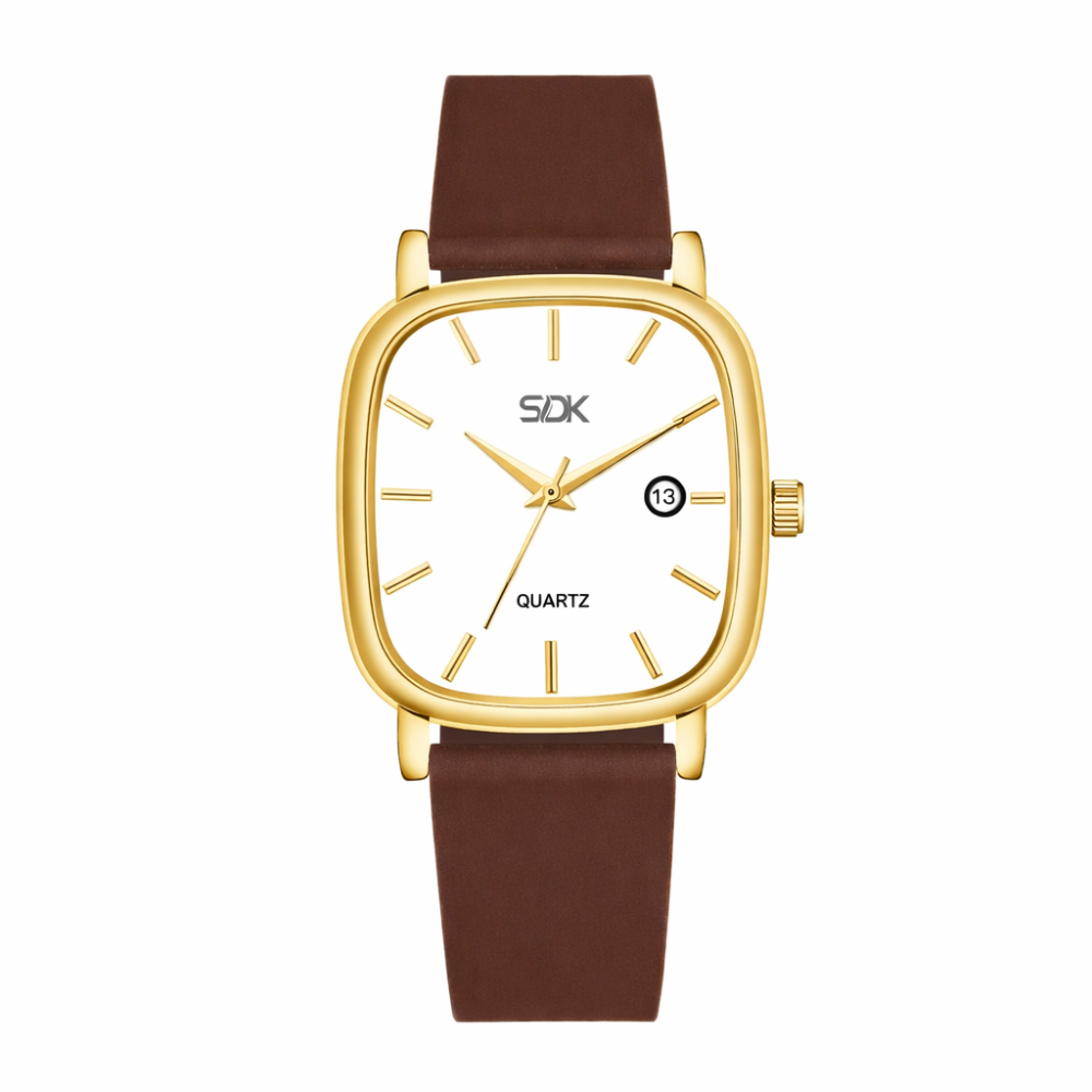 Golden Aura Square Dial Watch-Brown