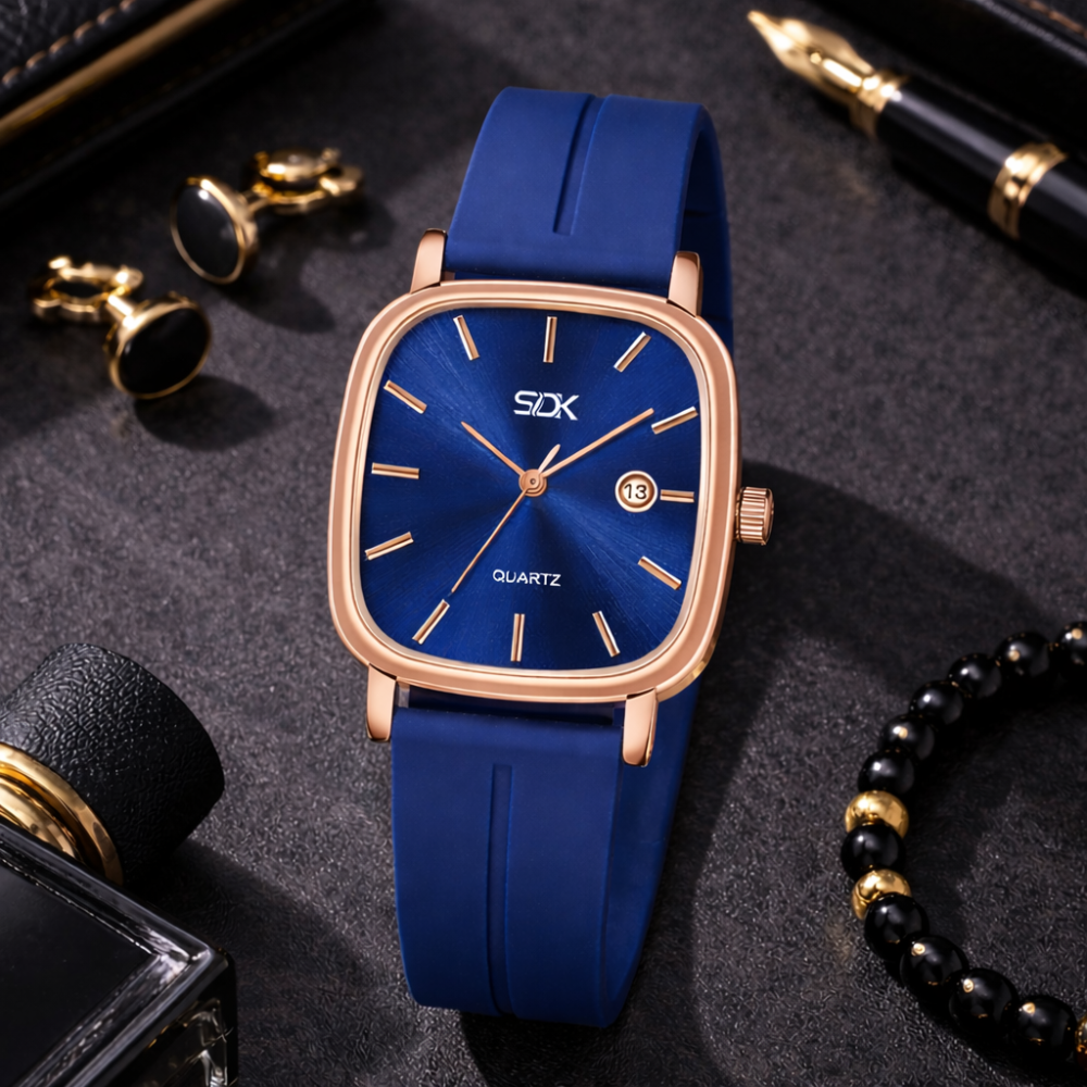 Rose Gold Curve Series Watch-Blue